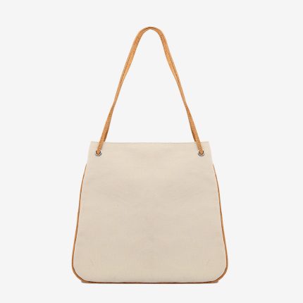 Beige cotton shopping bag w/ beige cork edge and handle