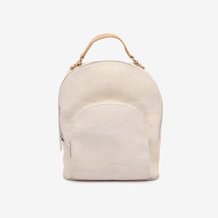 White cork backpack with beige cork handle