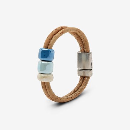 Beige Cork Bracelet With Multicolor Blue Ceramic