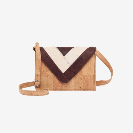 Beige, chocolate brown and white shoulder cork bag