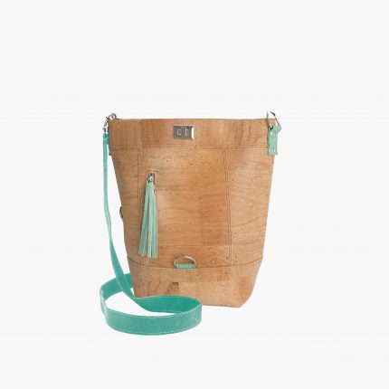 Beige and water green cork backpack