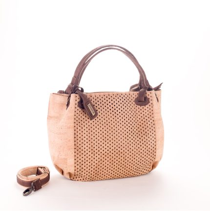 Cork bag with beige and chocolate brown pattern