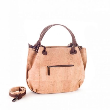 Cork bag with beige and chocolate brown pattern