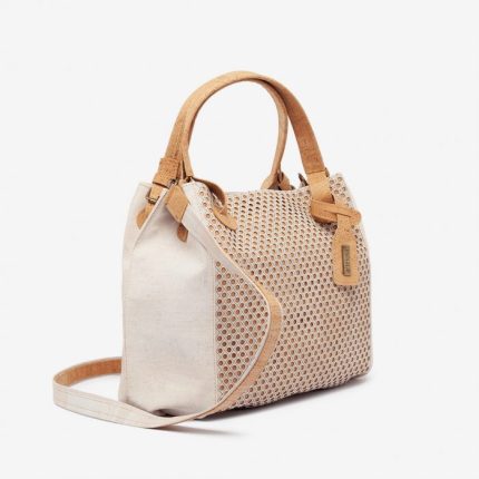 Cork bag with white and beige pattern