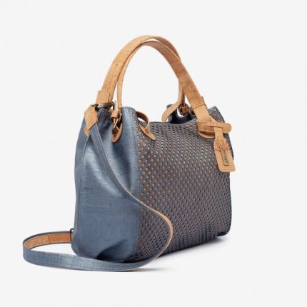 Cork bag with metallic grey and beige pattern
