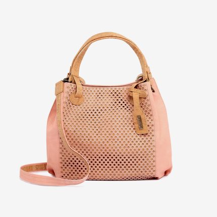 Cork bag with salmon and beige pattern