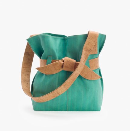 Green water cork shoulder bag with orange big bow