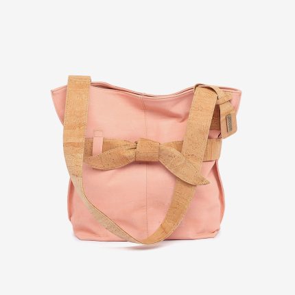 Salmon cork shoulder bag with beige big bow