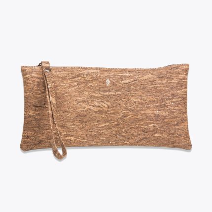 Golden Brown Wristlet Cork Bag With Zipper